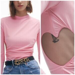 Zara Pink Heart Cutout Long Sleeve Bodysuit